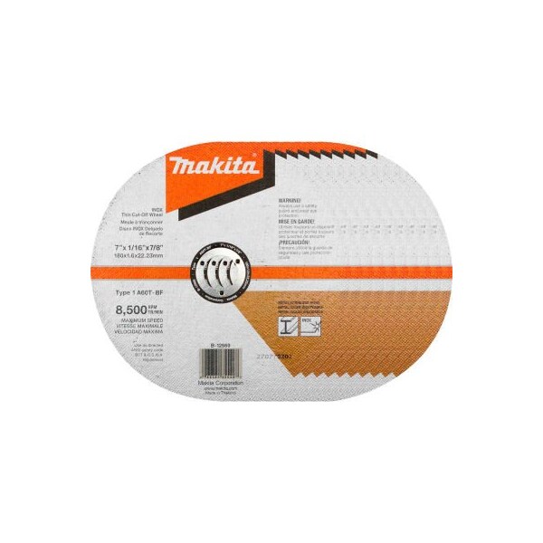 Makita INOX Thin Cut-Off Wheel, 60 Grit, Type 1, 7in Dia x 1/16inT x 7/8in Cntr Hole Dia, 10/Pk B-12669-10 - main